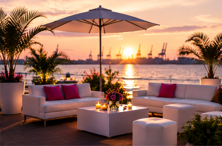 Lounge am Wasser für eine Geburtstagsfeier